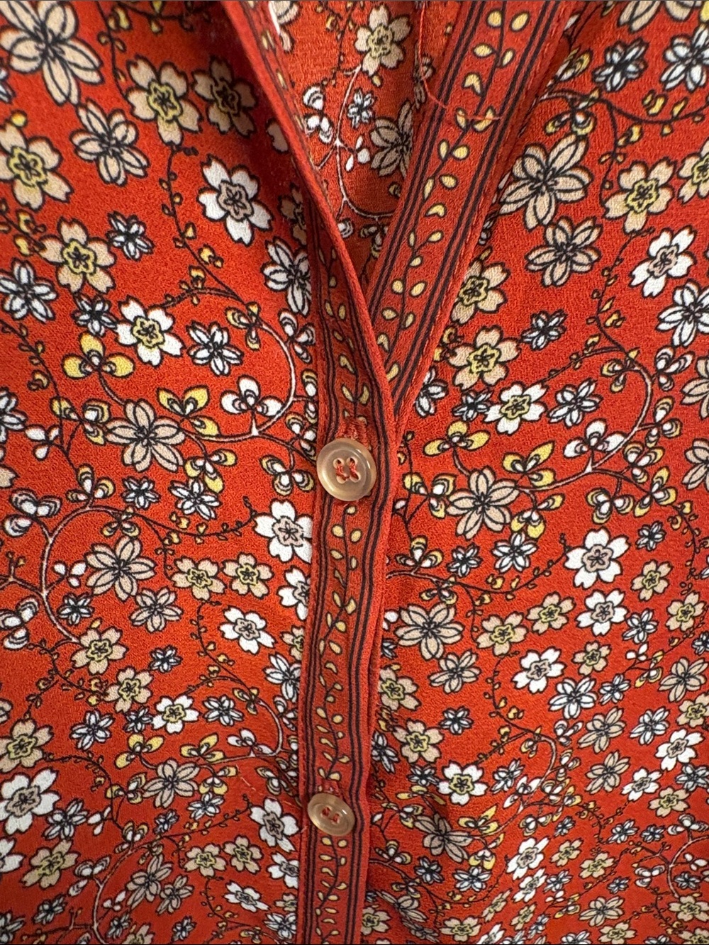 Max Studio Rust-Red Floral Button Front Blouse - Picture 3 of 12